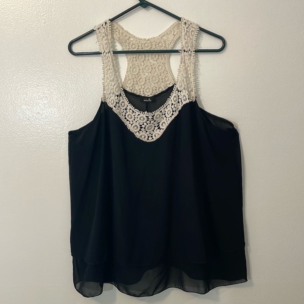 Minette racer back sleeveless top shirt with lace sheer double layer bottom M